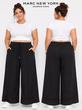 Marc New York Andrew Marc Black Wide Leg Drawstring Pants XL Side Pockets